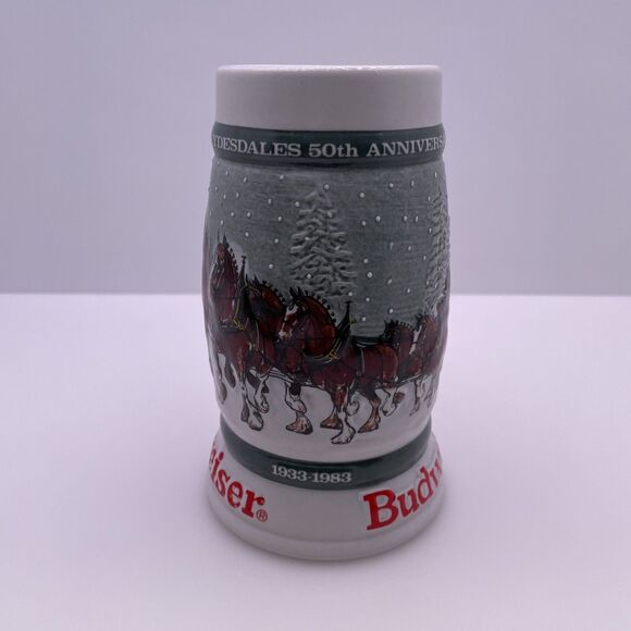 Budweiser Clydesdales 50th Anniversary 1933-1983 Holiday Beer Stein Mug Vintage - Picture 3 of 8